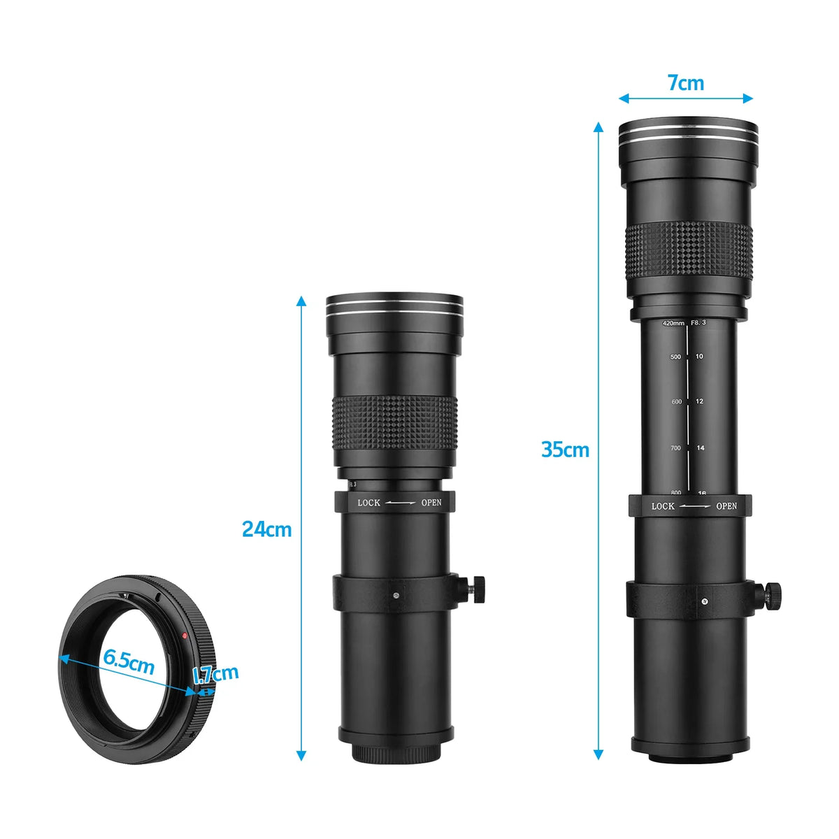 50D 70D Zoom Cameras for MF 420-800mm 77D T7s Thread T Adapter with T7i 7D 60D Telephoto EF-Mount Replacement T6 T6s 80D 60Da Camera Suzicca Mount 6D Canon Super 5D Universal F/8.3-16 Ring Lens 1/4