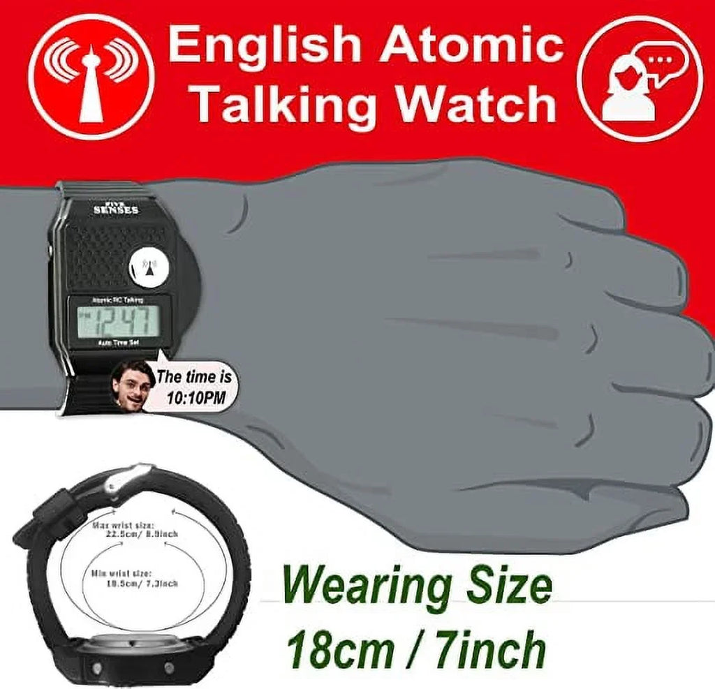 for Five Easy Sound Impaired Men - - Watch English Model 1026 Blind Talking Visually Band Seniors Senses Women to Plastic Loud Atomic for Clock Talking use