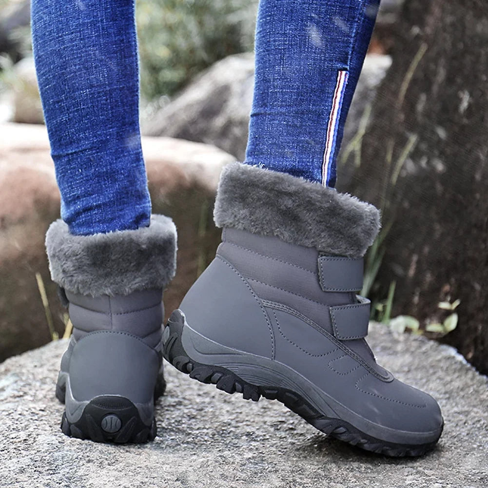 Women's Hook Winter Outdoor Warm Fur Thickened Lined Faux Snow Waterproof Booties Shoes Boots and Walking Loop