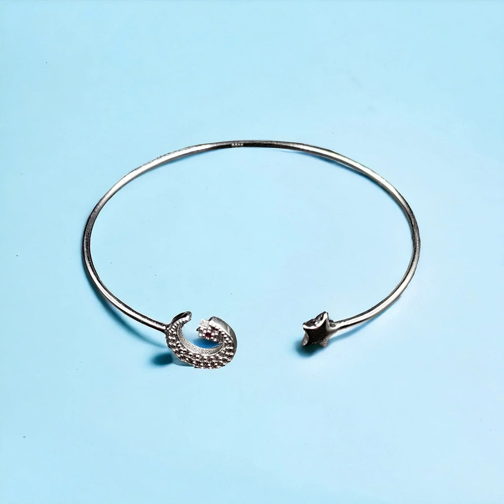 Girls for Best Open Gift ended idea and Handmade Star jewelry Solid Silver Kada style CZ Adjustable Bracelet Moon Celesticle cuff