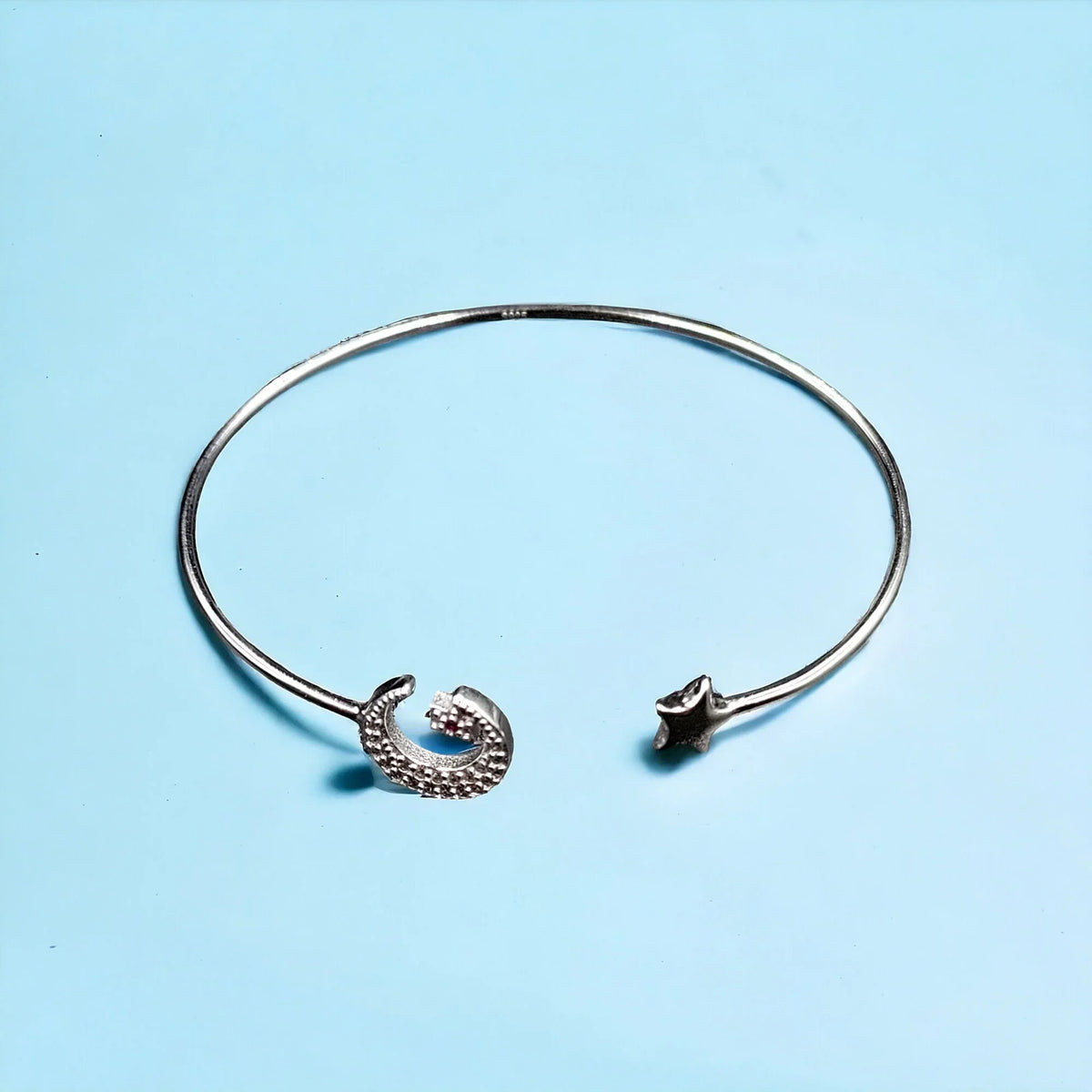 Girls for Best Open Gift ended idea and Handmade Star jewelry Solid Silver Kada style CZ Adjustable Bracelet Moon Celesticle cuff