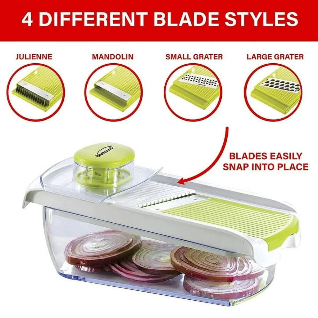 Blades Storage 5-Cup Slicer 4-Interchangeable Stainless Brentwood Steel and Mandolin Container with