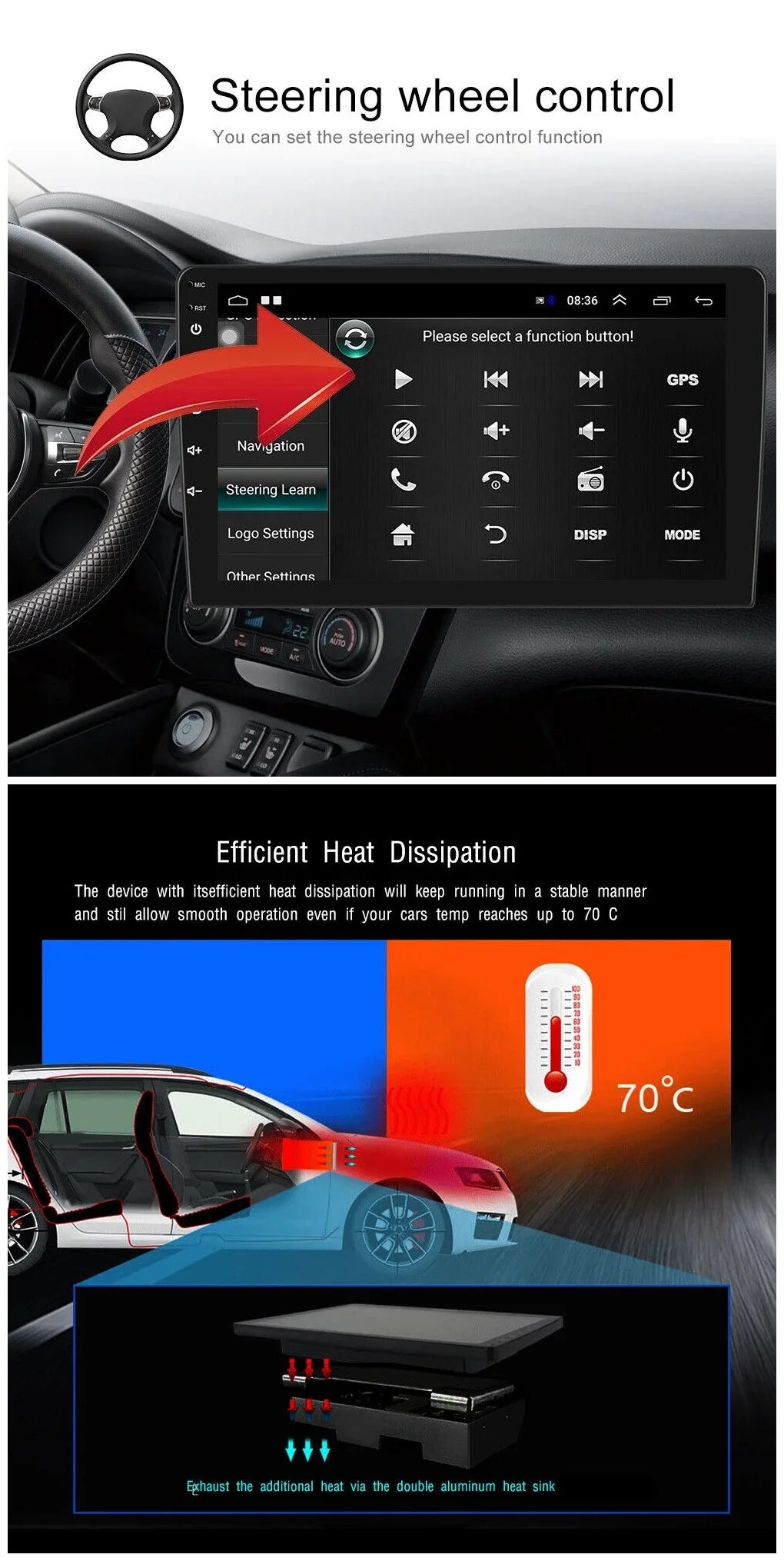 Radio 1280*720 Backup 10.1" Android GPS Bluetooth Din Camera Stereo Screen Double Carplay 2+32GB Android WiFi FM/RDS Car IPS AHD Wireless Auto USB Navigation Receiver