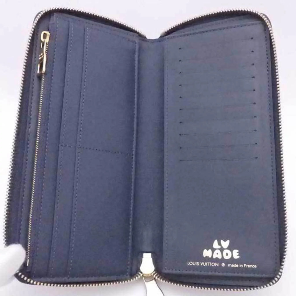 Navy Vuitton M81107 LOUIS Leather/Monogram Zippy VUITTON Round Denim Pre-Owned (Good) Wallet Long Zipper Louis Vertical Unisex Monogram x Blue