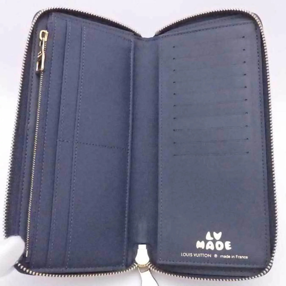 Navy Vuitton M81107 LOUIS Leather/Monogram Zippy VUITTON Round Denim Pre-Owned (Good) Wallet Long Zipper Louis Vertical Unisex Monogram x Blue
