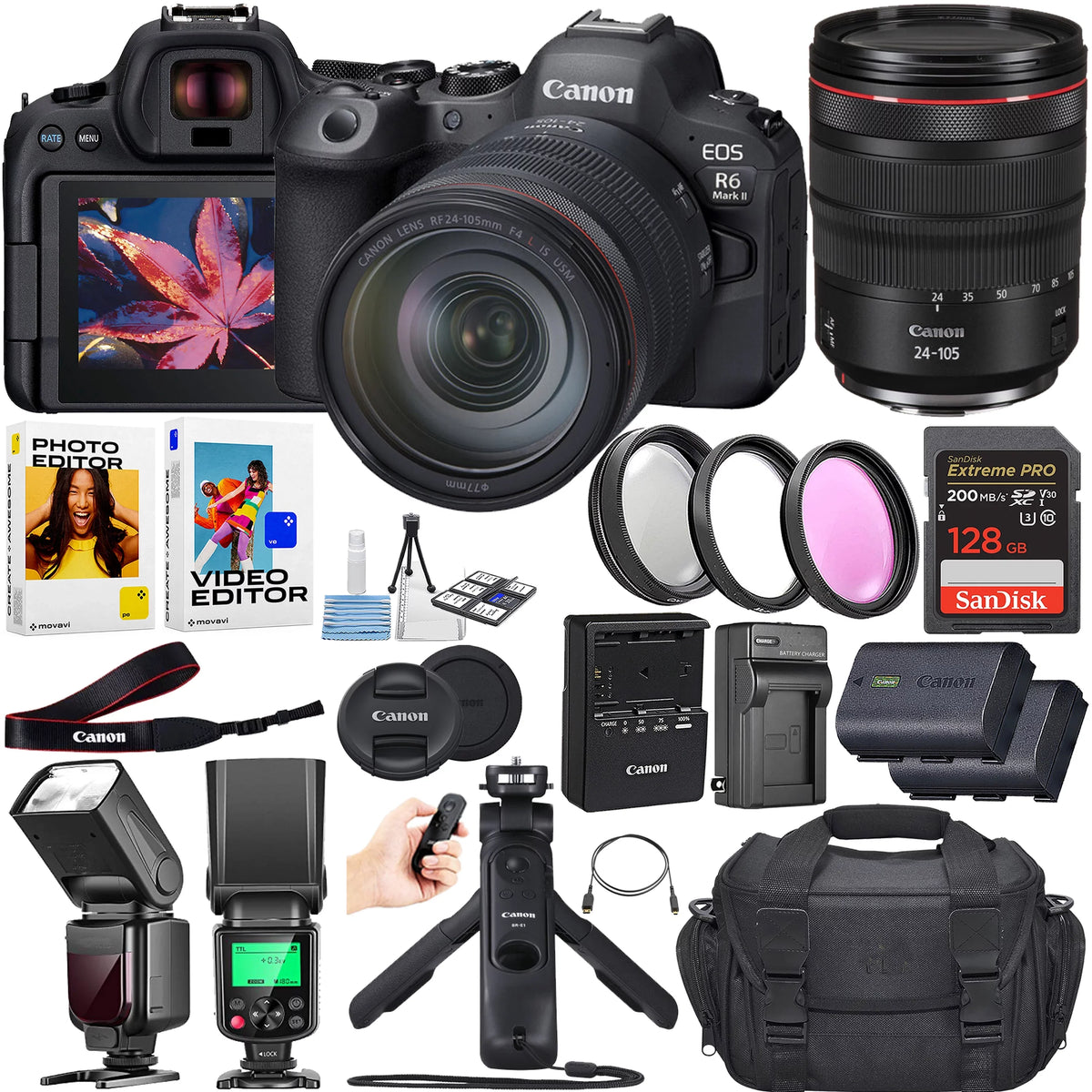 IS w/ Canon Flash + Card R6 24-105mm Spare Canon Case HG-100TBR + Mark EOS & USM Mirrorless Tripod RF Camera + II f/4 More Memory L Battery + Canon 128GB Grip TTL Lens +