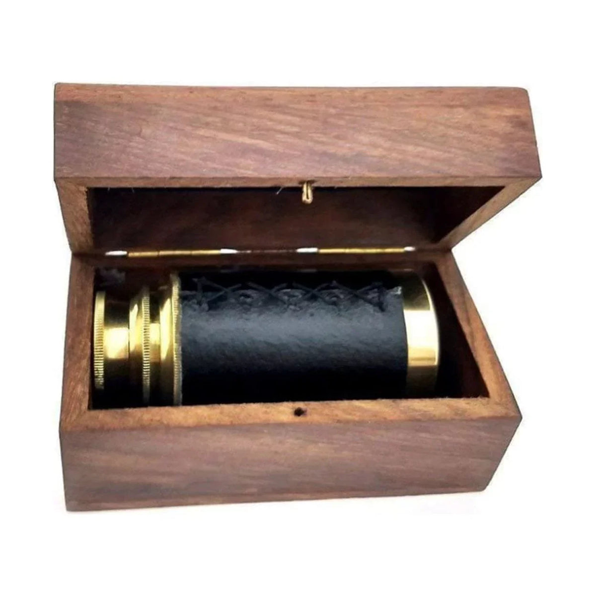 Box Brown Wooden Saltoro Brass with Gold - Telescope Small and Sherpi Pullout
