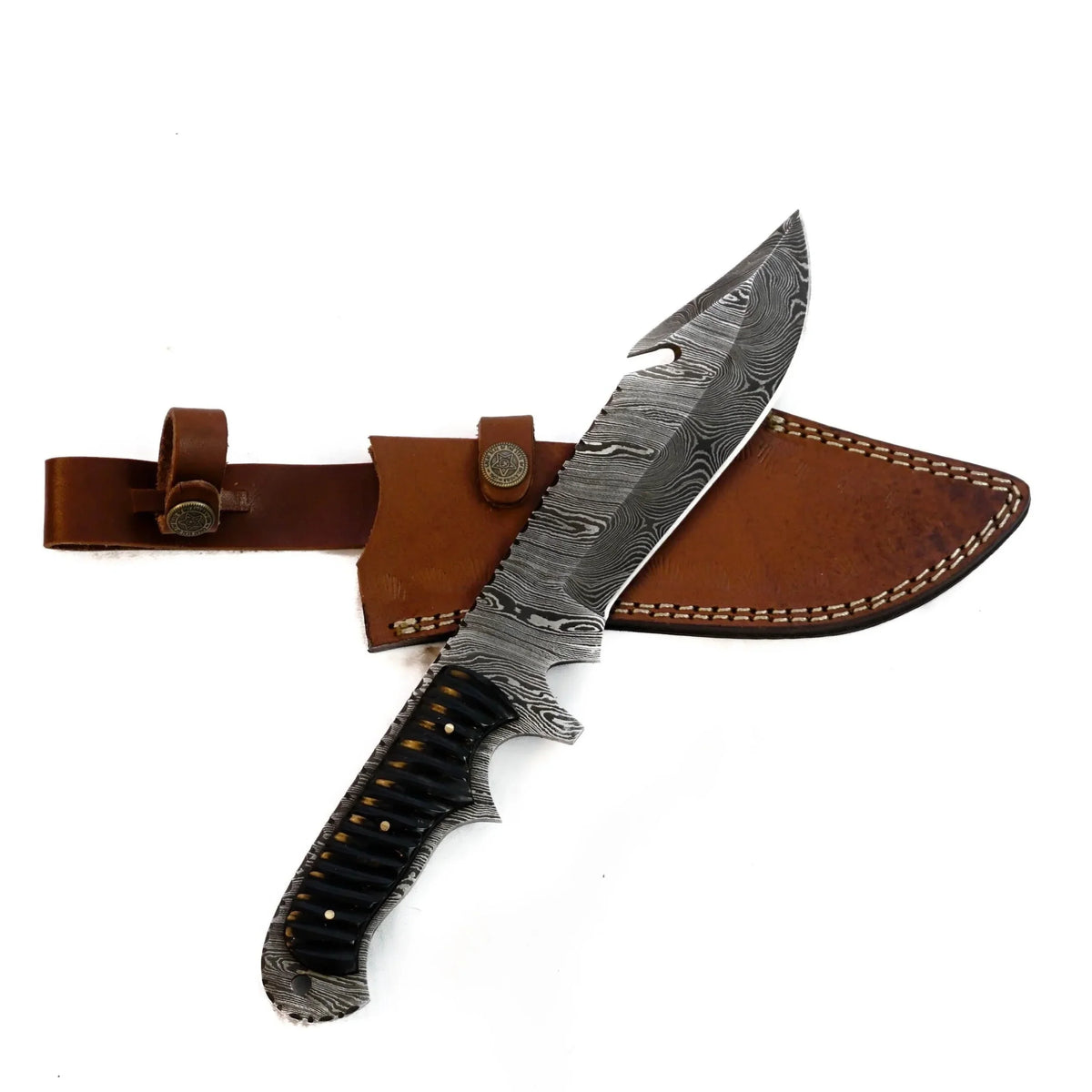 Knife- High Damascus Blade- Knife Steel Hunting Outdoors- Bowie - Carbon 12