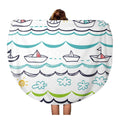 Beach Cartoon Beach 60 Blanket Mat Tapestry Round Throw Towel Baby Children Blue LADDKA Towels White Child inch Abstract Boats Circle Pattern Travel Circular