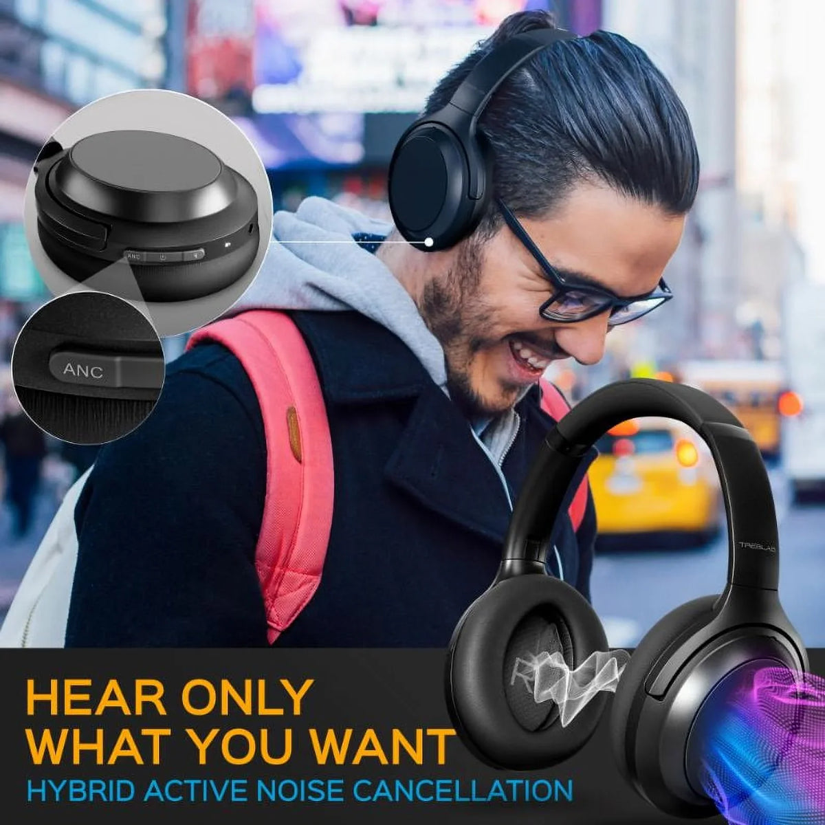 Control Bluetooth Charging, Ear - Canceling 45H Headphones with Hybryd TREBLAB Z7 Wireless & Mic USB-C Fast Touch Over ANC PRO Playtime Headphones (Grey) - Noise Sound, Active w/aptX, Stereo