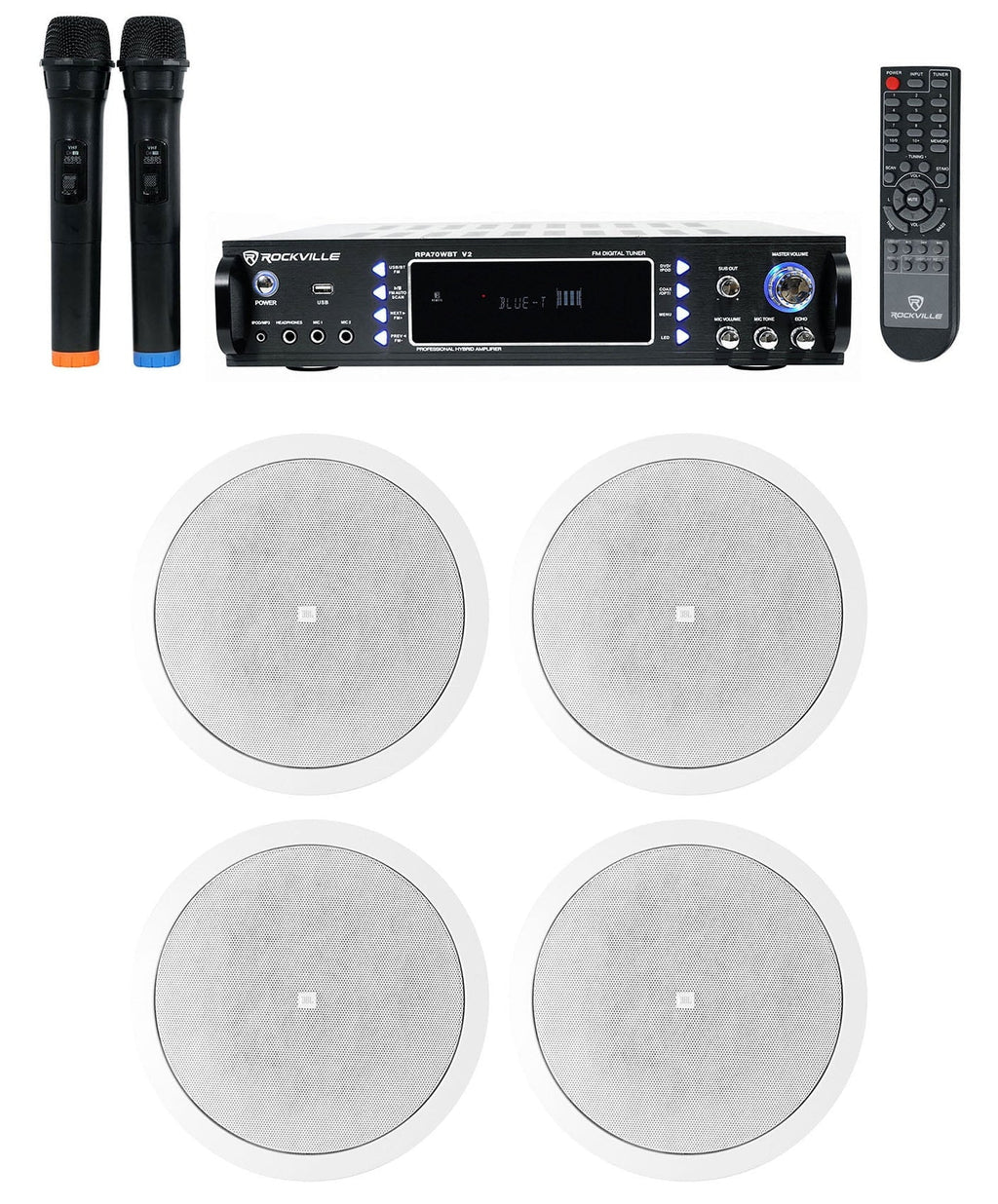 Ceiling JBL Receiver+2) 4) For 6.5" Restaurant/Bar/Cafe Mics Speakers+Bluetooth
