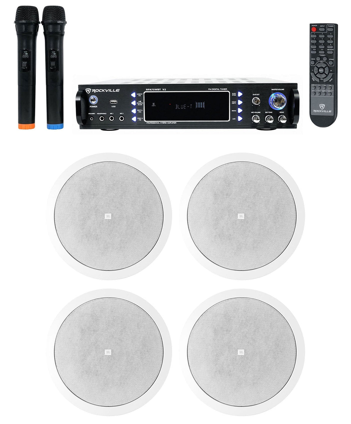 Ceiling JBL Receiver+2) 4) For 6.5" Restaurant/Bar/Cafe Mics Speakers+Bluetooth