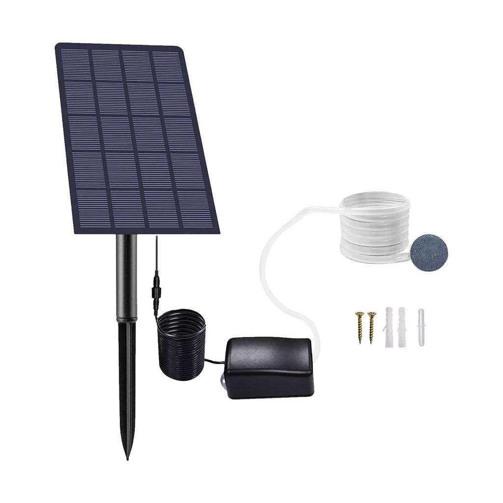 Plug-in 2W Aerator Uteam Pipe Solar Pond Aquarium Air Fish Bubble Pump for for Stones Pool Powered Tank Garden Ideal with