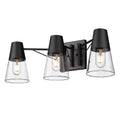 Black/Clear 3-Light Ryker Vanity Bath Matte Metal/Glass Lighting in Golden