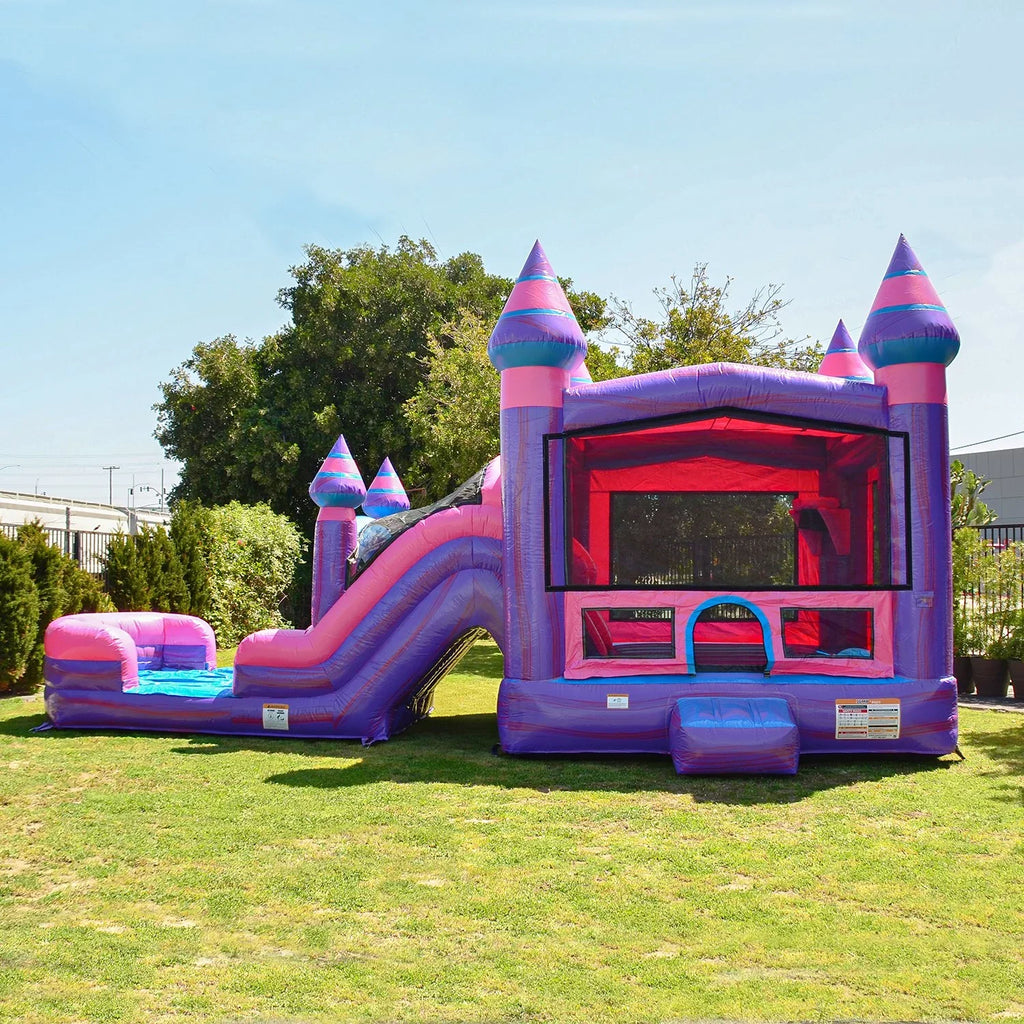 Slide, Stakes Blower, with Heavy Dual Purple Blowup Pink Wet Use, Inflatable Includes Storage, Princess Dry and and Bouncer Kids, Adults Grade JumpOrange Duty for Commercial Playset,