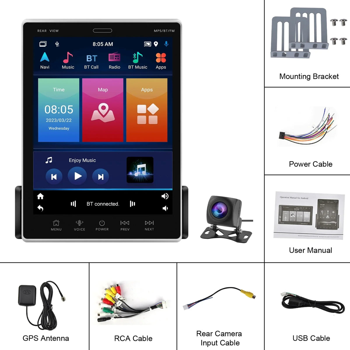 Suppport Camera Stereo 2Din Car 9.5Vertical Bluetooth screen Radio Radio Receiver WIFI Rear GPS FM