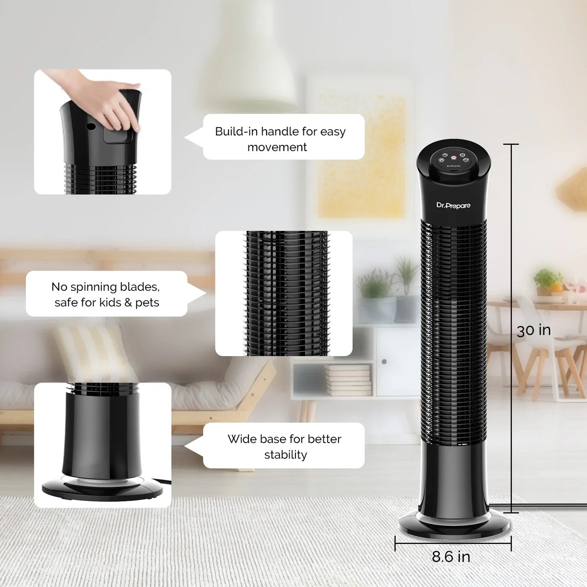 Fan，Portable 30’’ w/Remote/3 Timer Floor Home/Office for Dr. Oscillation Fans Tower Speeds/7.5h Stand Prepare