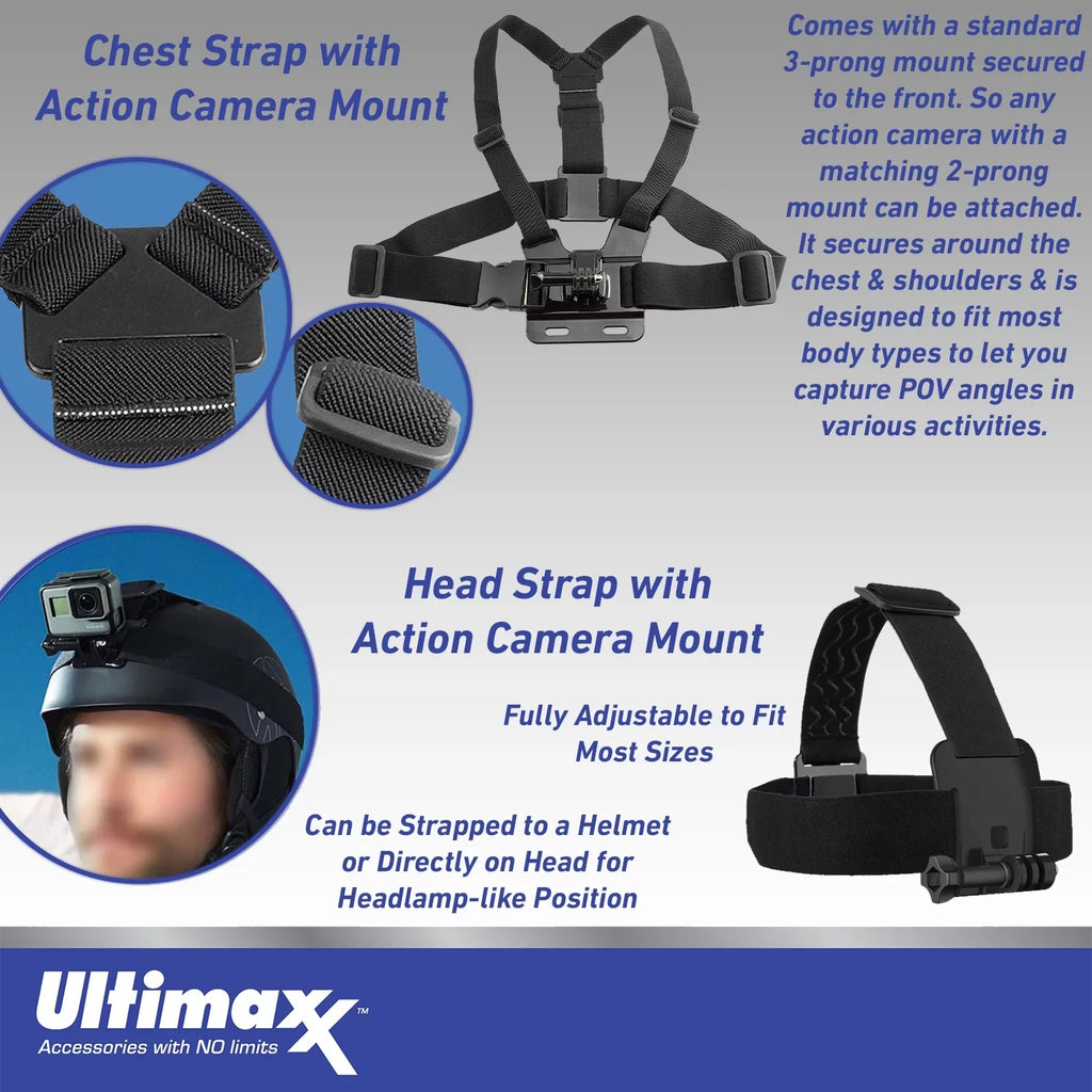 & Bundle / Multi-Adjustable 64GB Bundle) Mini Mount, Pipe Selfie-Stick Black MicroSDXC, Extreme HERO11 Grand More Ultimaxx (27pc Includes: GoPro Much - Bike