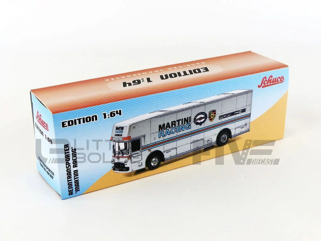 Diecast by Schuco Racing" Race Car Mercedes Stripes Model Benz "Martini Transporter Silver 1/64 with