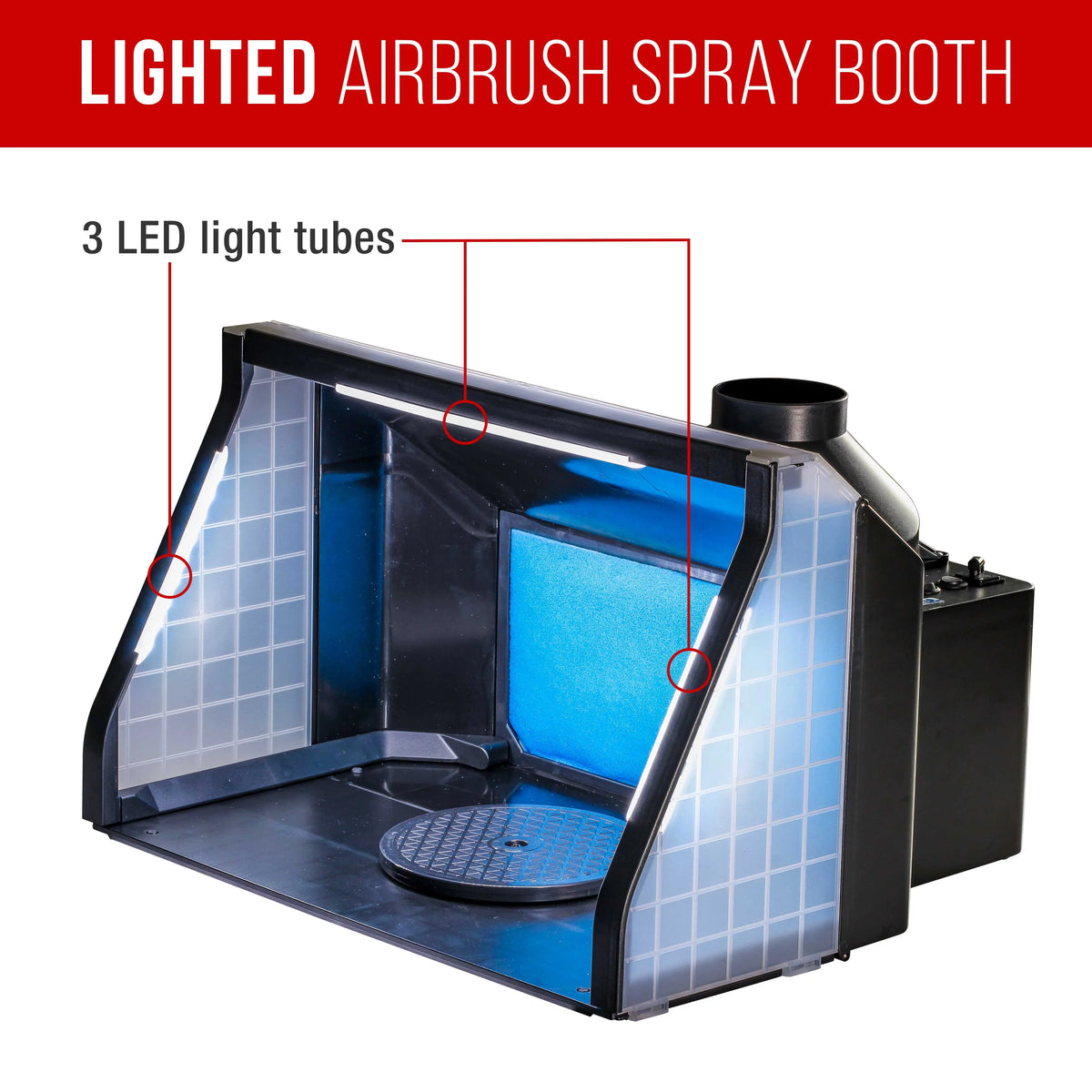 Hobby Dual Airbrush with Hose Extension (Extends Kit up to Spray Portable, 5.6 Lights, Feet) Booth Exhaust LED Fan,