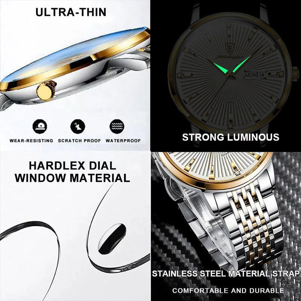 Watch Waterproof Male Thin Luminous Business Steel Men Date&Week POEDAGAR Gift Luxury Watches Ultra Stainless Quartz Men's Clock