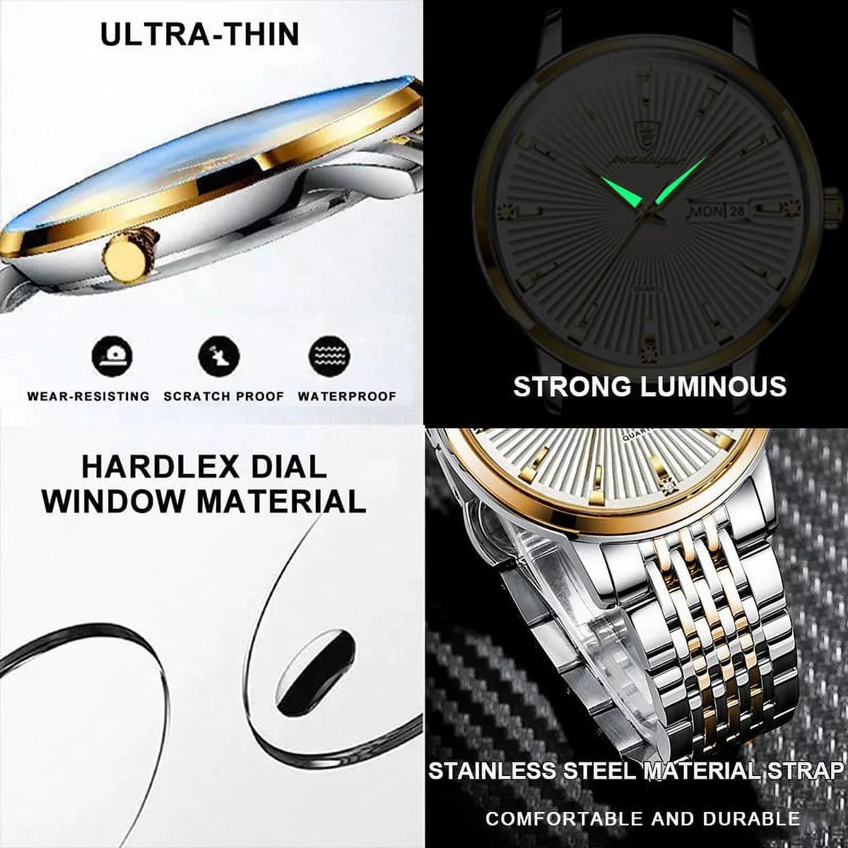 Watch Waterproof Male Thin Luminous Business Steel Men Date&Week POEDAGAR Gift Luxury Watches Ultra Stainless Quartz Men's Clock