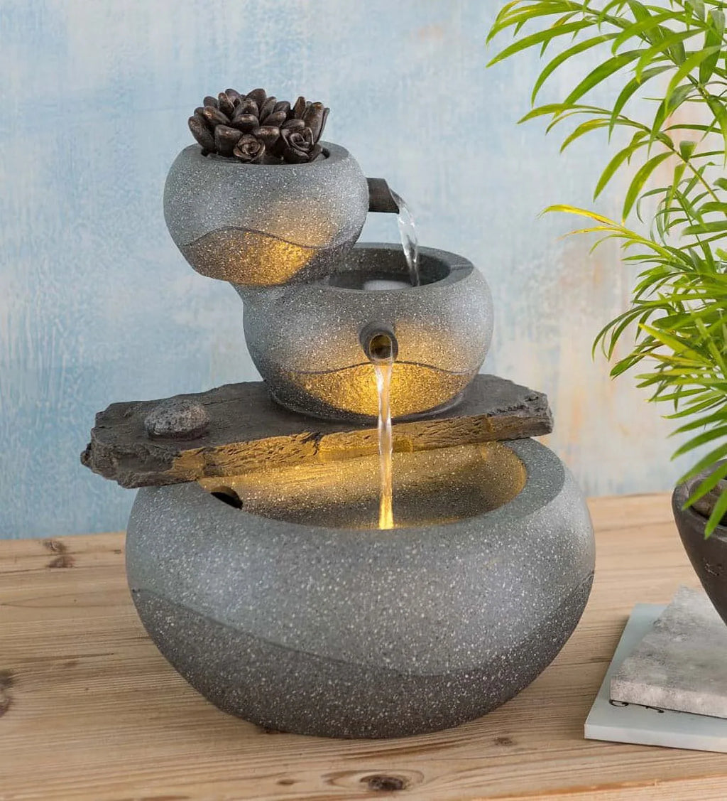 Three-Tier & Electric with Indoor Fountain Weather Lighted Wind Pump