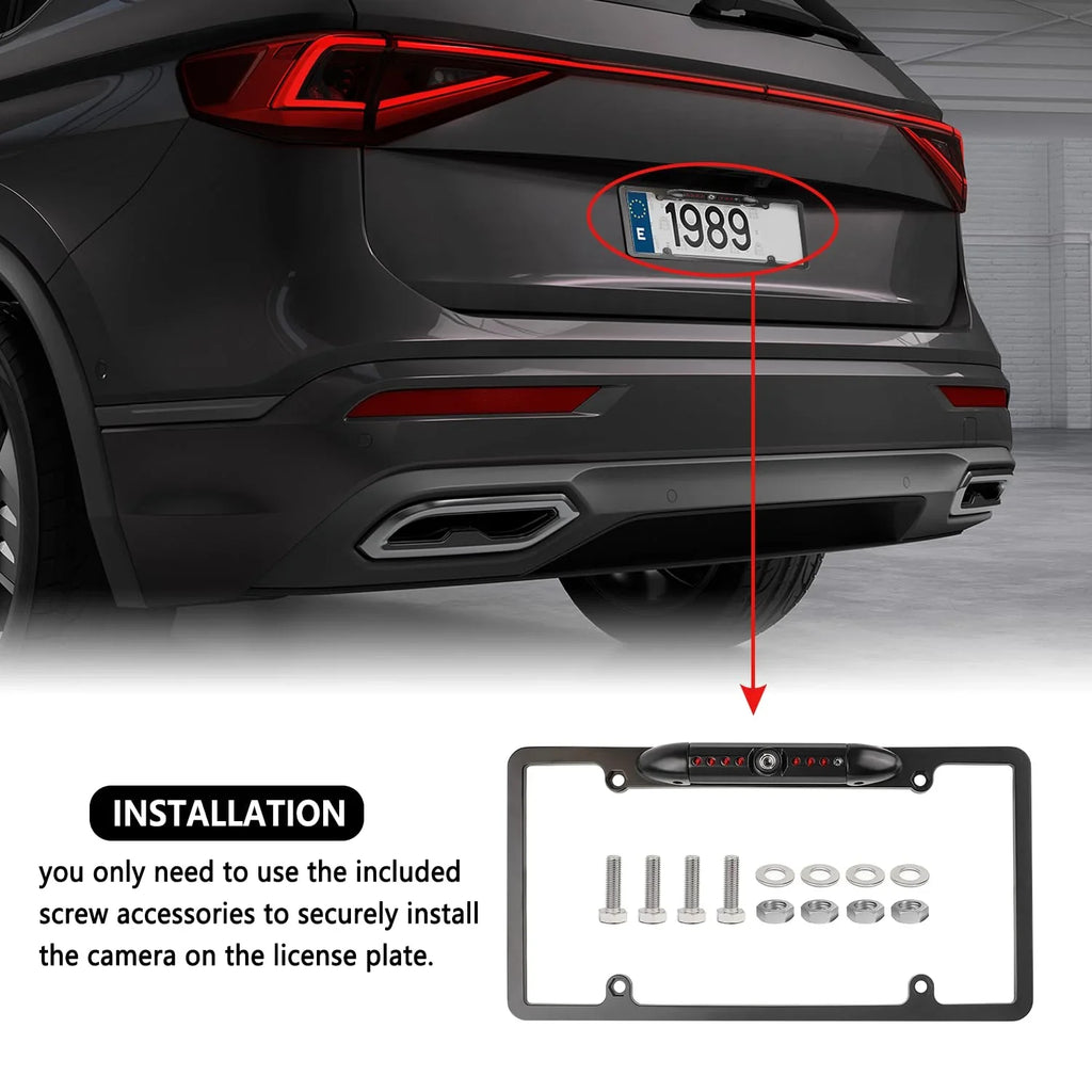 HD LED Rear Plate Backup CMOS License Frame Night US Vision Camera Metal View