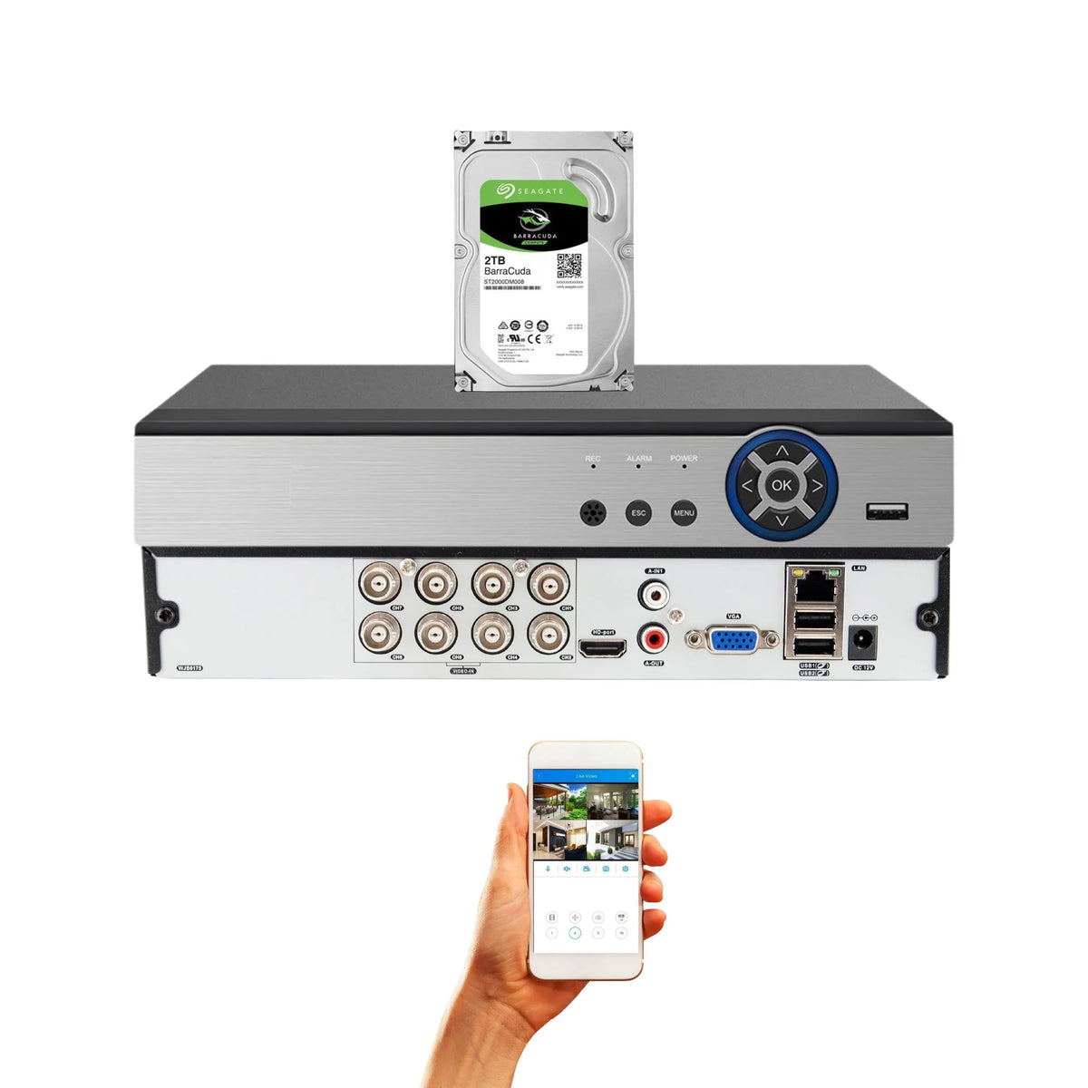 Hard Digital 8 H.265 2TB Hybrid Channel Drive HD Video CCTV DVR CVI Evertech Recorder Security AHD TVI Analog