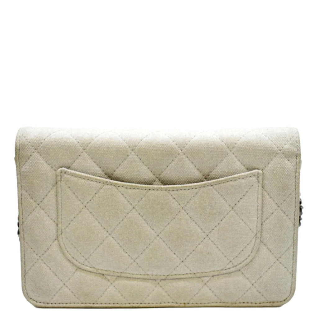 WOC Bag Reissue Crossbody Space Light Canvas Grey Pre-Owned CHANEL Quilted Charm 2.55 Classic