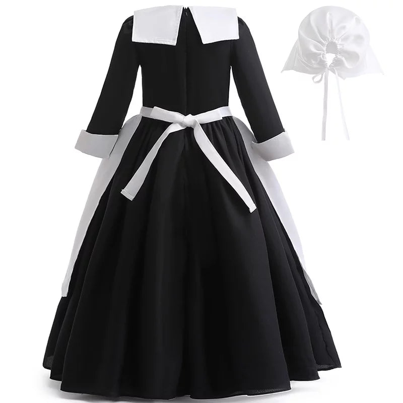 Cosplay Outfit Girls Dress Sleeve Wig TV Addams Long Skirt Clothes 2022 with Hkiytime Kids Dress Series Halloween Wednesday