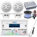 Pontoon White Marine FT 50 Bundle: 6.5'' Speaker Pyle Amplifier, 21-29' 4-Channel Installation 4x Wire, Audio Waterproof DIN Double Antenna Receiver, Gauge Bluetooth Amp 18 Radio Kit, Speakers, Boat