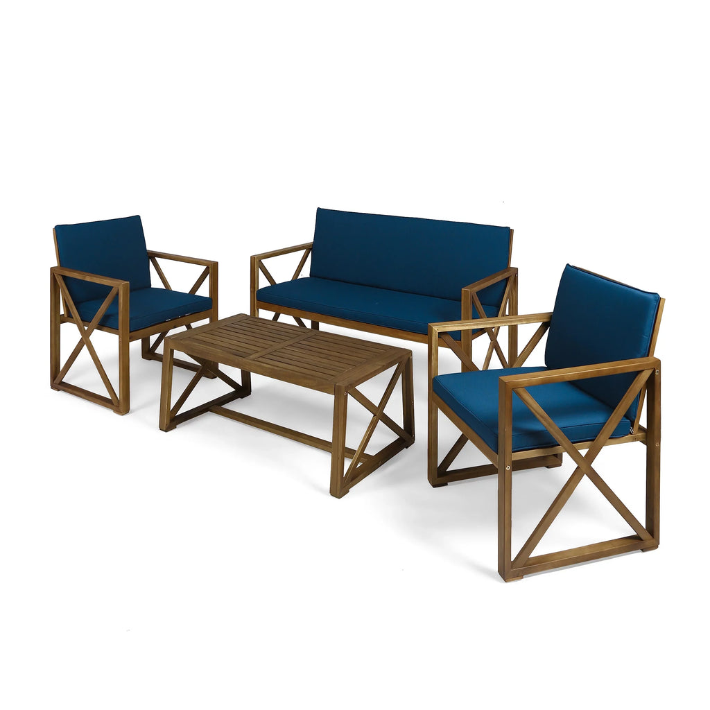 Dark GDF Wood 4 Acacia and Chat Set Cushions, Teal Studio Outdoor with Brown Seater Arcadia
