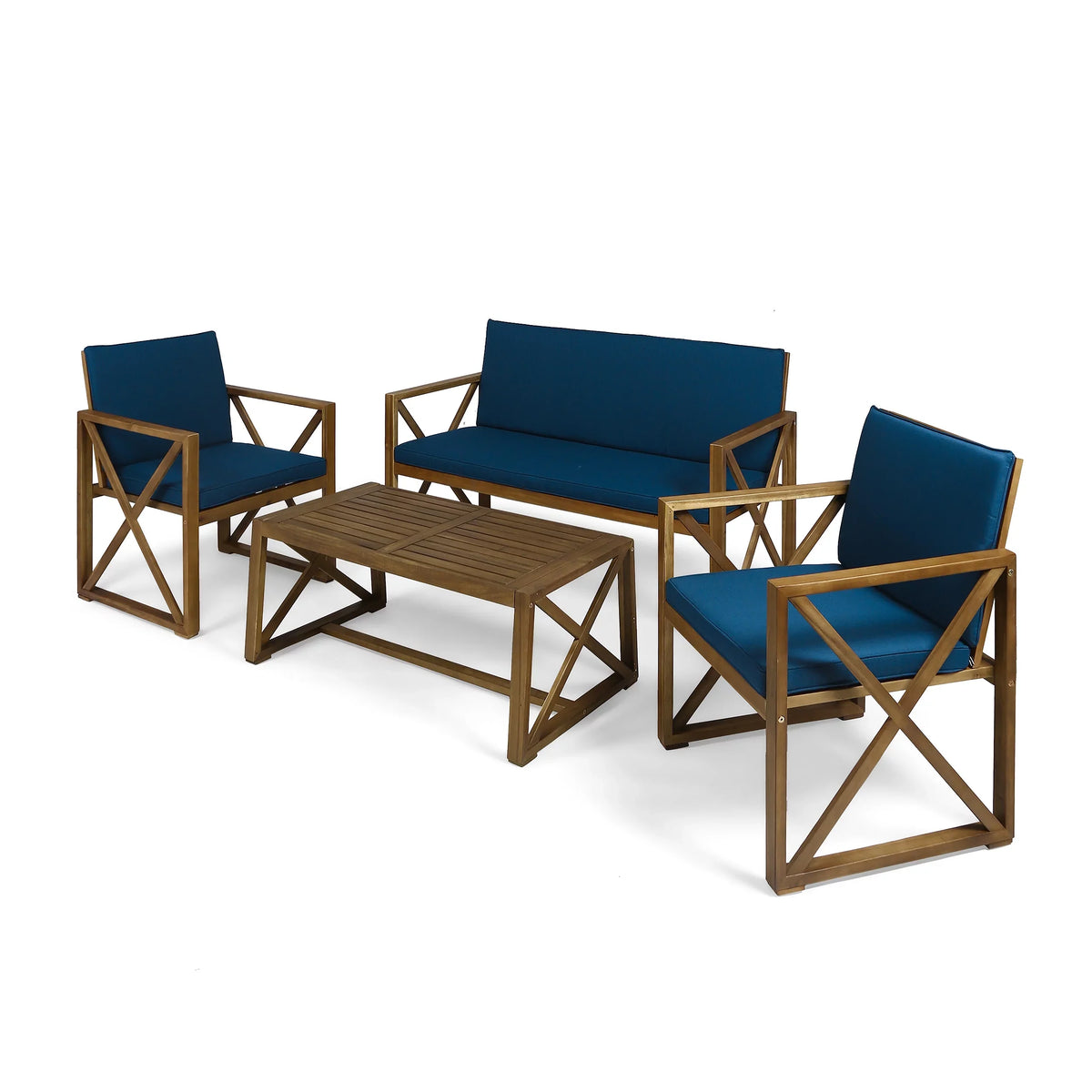 Dark GDF Wood 4 Acacia and Chat Set Cushions, Teal Studio Outdoor with Brown Seater Arcadia