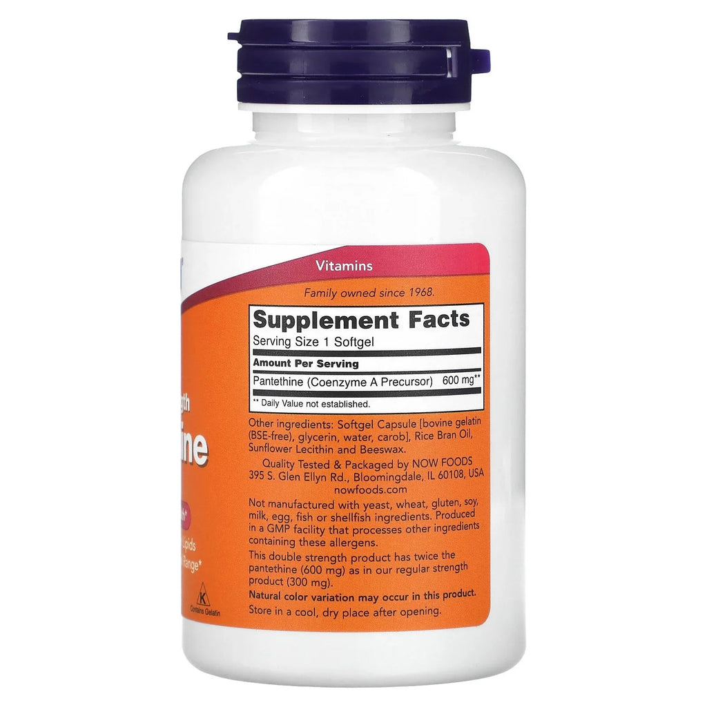 NOW A Softgels Supplements, 600 (Coenzyme Cardiovascular 60 mg, Precursor) Pantethine Double Strength, Health*,