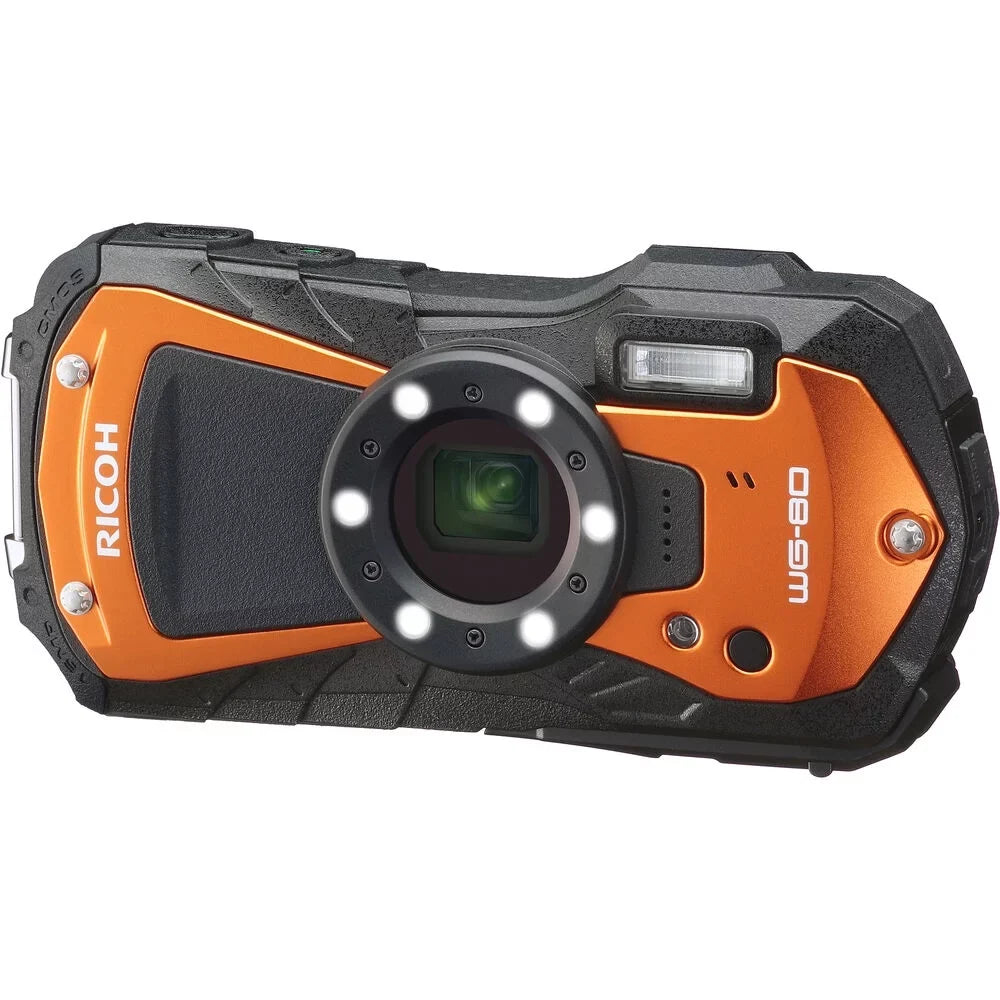 64GB Card + Pro with (Orange) Digital Cleaning Ricoh + Wallet SD Reader 6Ave Selfie Card Case Kit + Memory + Stick Small Memory Camera WG-80 Extreme Waterproof + Card