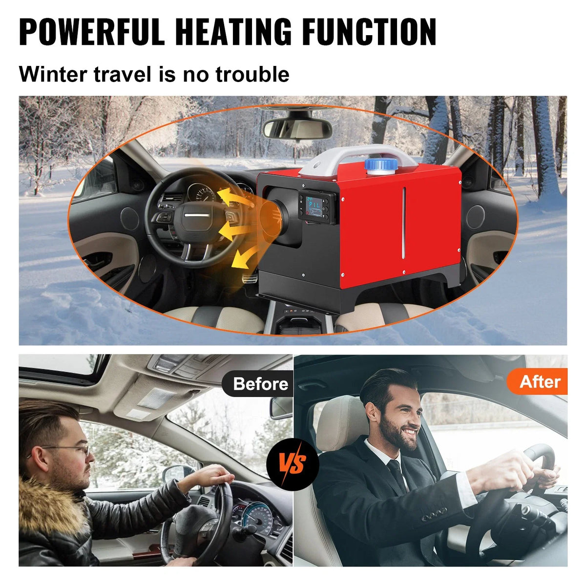 Mini Hole, Diesel Heater, Heater, Trailer, Heating Motorhomes 5KW Bus, Single Truck Parking Heater, VEVOR Fast Black For Truck, Heater, LCD, Car Diesel Air Outlet 12V Control, Remote RV with Boat,