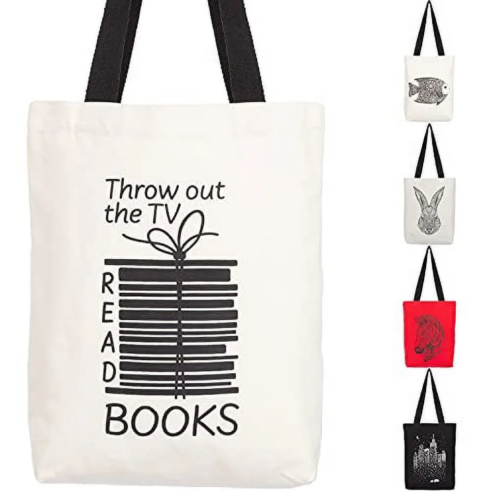 12 100% Canvas Reusable Tote - Bag Women Canvas Cute & Pocket, oz Picnic Office, Black An Men, Inner Durable For Print School, With Bags Design For Books Handles Max Cotton Fun Miller Multi-functional