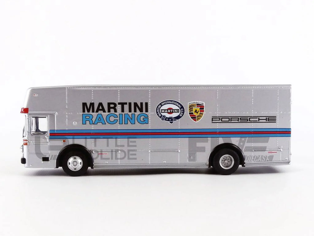Diecast by Schuco Racing" Race Car Mercedes Stripes Model Benz "Martini Transporter Silver 1/64 with