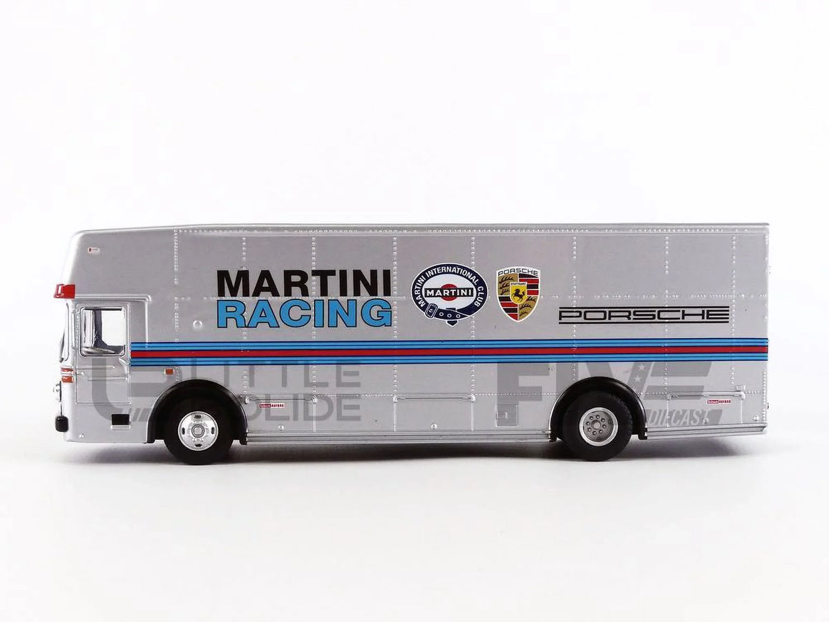 Diecast by Schuco Racing" Race Car Mercedes Stripes Model Benz "Martini Transporter Silver 1/64 with