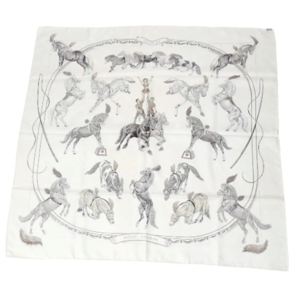 (Good) Silk HERMES Hermes Carre90 Pre-Owned 100% White Scarf