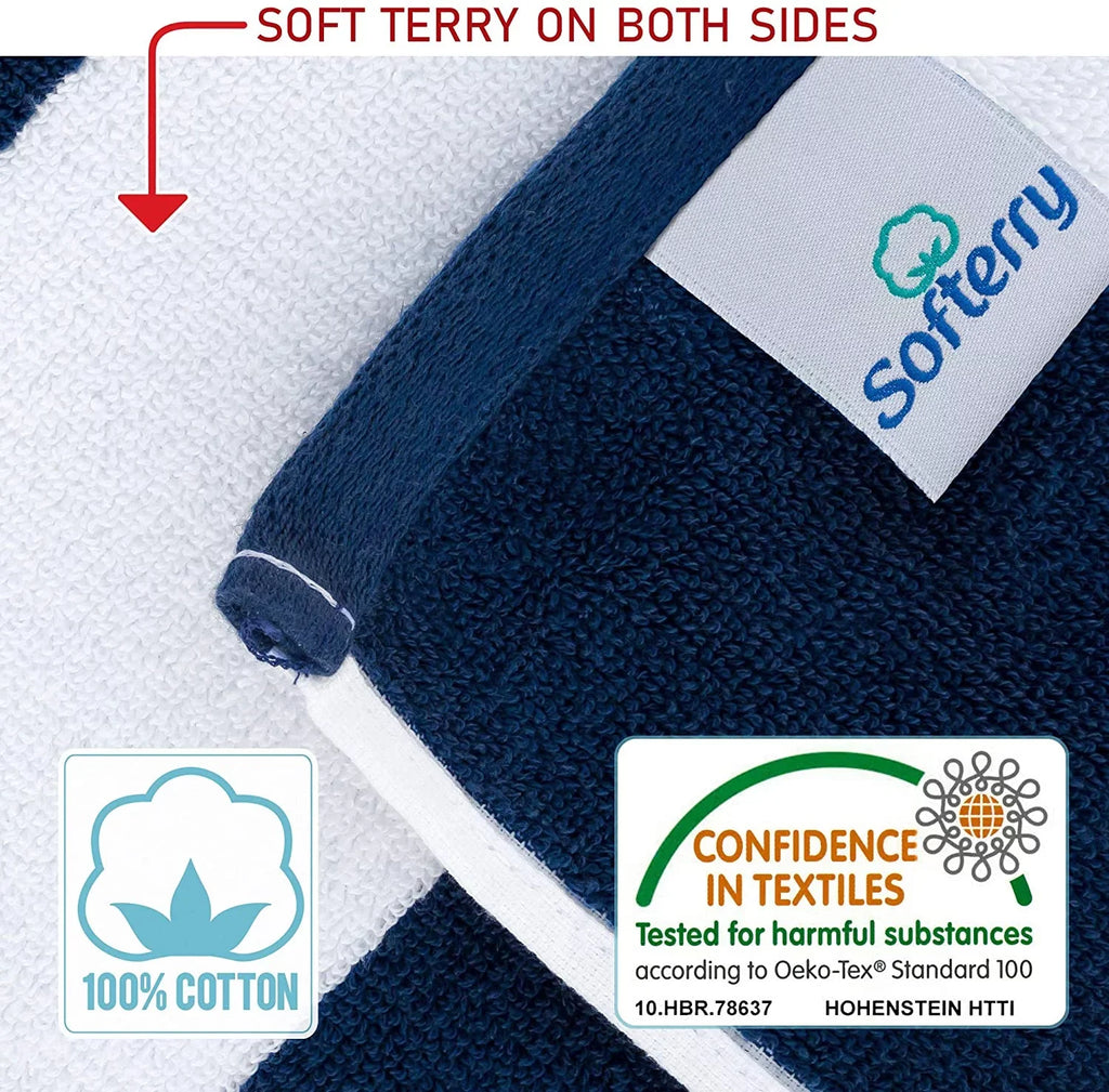 Cotton style Large & Hotel Yarn 40 Classic Stripe Towel Luxury 1) Prime Beach Yacht Resort Dyed Cabana x Terry Soft 72 Pool inch (Navy, 100% Double Extra
