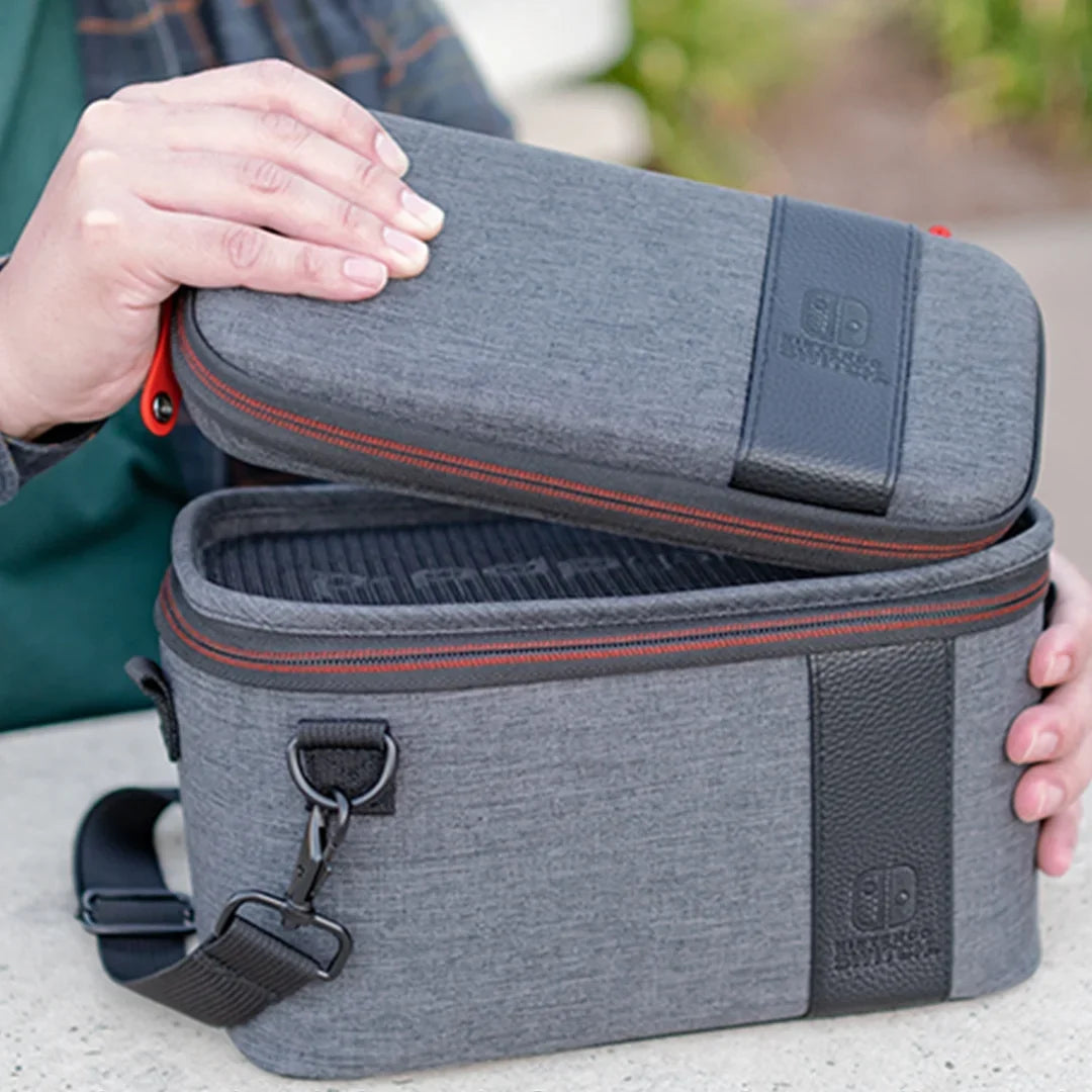 Travel Console Gaming 2-in-1 Stand, Case Removable Edition: Straps Switch Interchangeable Nintendo PDP with - Elite Pull-N-Go Built-in & Grey Dividers:
