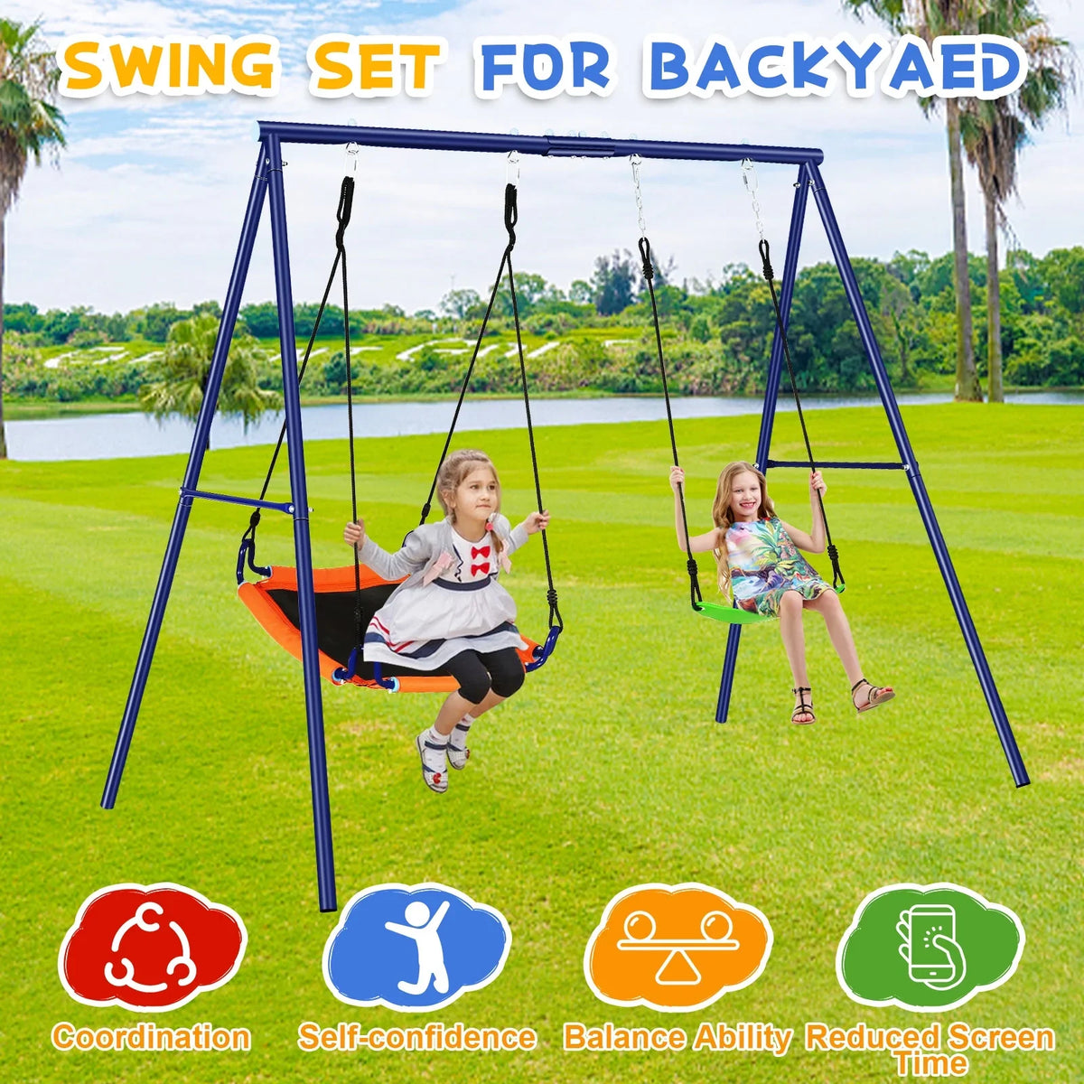 with Set 2-in-1 1Saucer Kids Outdoor 1Belt Swing Swing Swing Sets & Seat, Adjustable Set 440lbs Backyards, for with Swing Qhomic Swing Seat