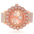 W/Date Real Band Rose Out Big Iced Men's Full Flower 14k Khronos Tone Face Gold Bezel Diamond Watch