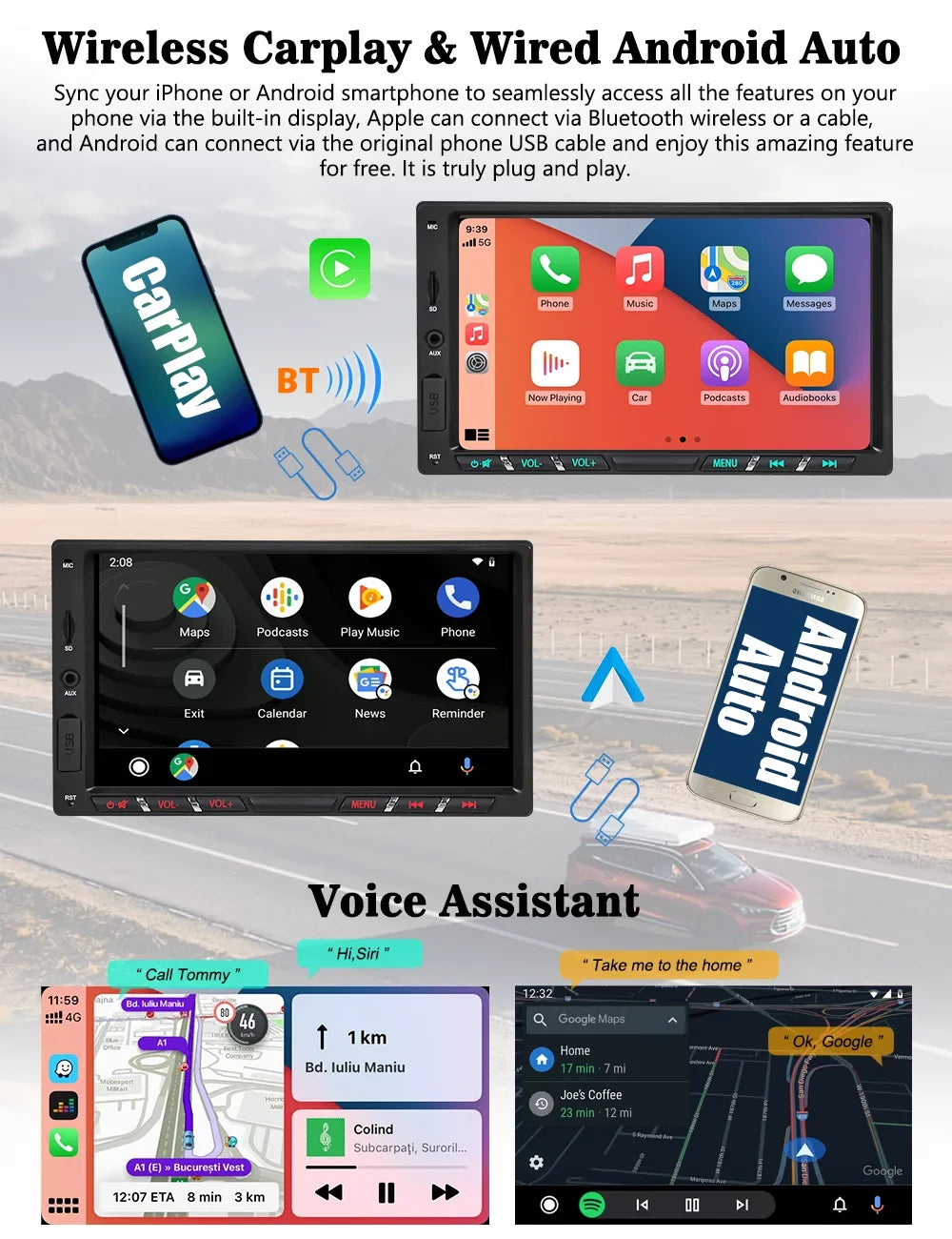 Android Wireless Auto Car 7 Apple WiFi Mirrorlink IPS GPS with Camera Screen Double Car Core Octa Inch Touch Carplay Stereo Backup Din Navigation Bluetooth Android DSP Radio G+G 11