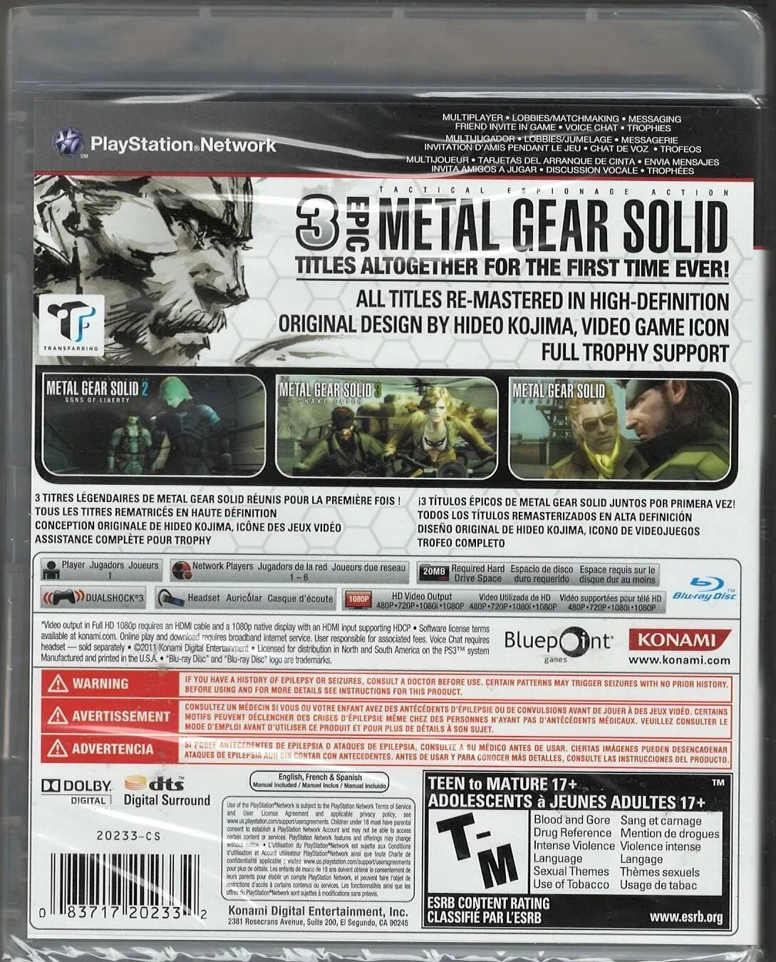 (Brand Playsta US Factory PS3 New Version) Sealed Collection Metal HD Gear Solid