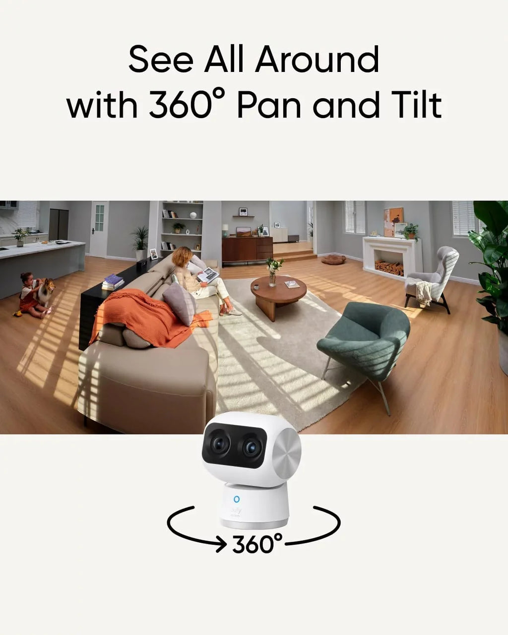 Zoom Human/Pet Dual Security 3, Camera with UHD Security Wi-Fi eufy 8× and Dual-Band Cameras, 360° PTZ, Cam Indoor 6 HomeBase AI, 4K with Resolution S350