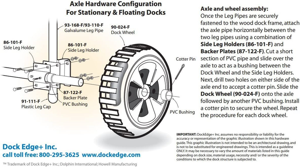Lift 1.98" 24", Shaft - Dock Rotomold Edge Axle Boat Dock + & Wheel,