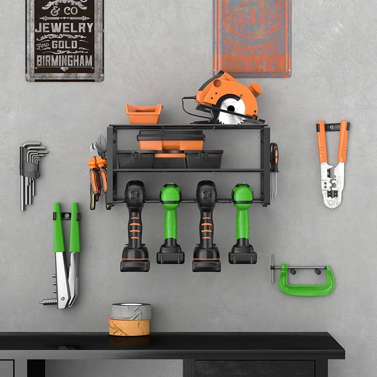 Holder, Power Organizer Cordless Wall-Mounted 2PCS Drill Tool Rack Duty Heavy